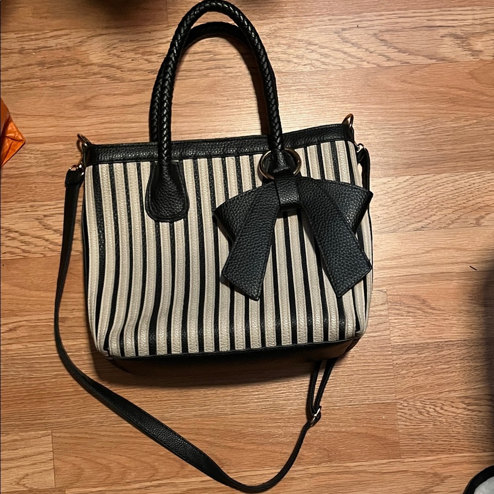 Chic Black and Cream Striped Satchel